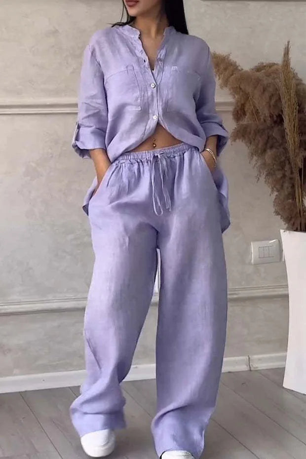 V-Neck Shirt & Drawstring Pants Set