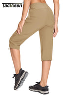 TACVASEN UPF50+ Quick Dry Capri Pants Womens Summer Hiking Cargo Pants 5 Pockets Waterproof Sun UV Protection Knee Length Shorts