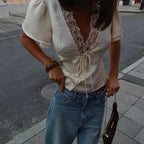 Satin Lace V-Neck Top