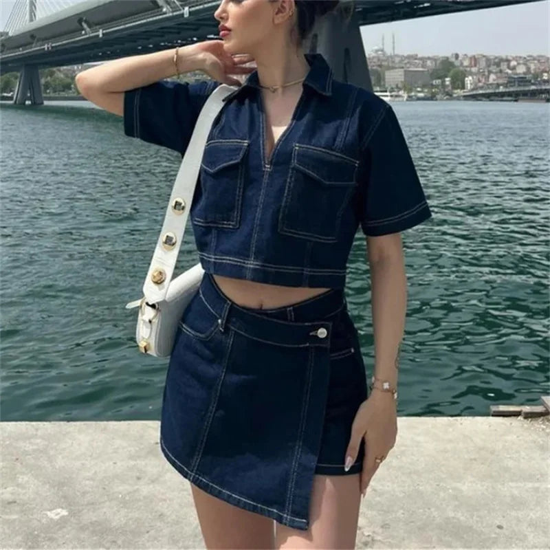 Cropped Denim Shirt & Skirt Collection