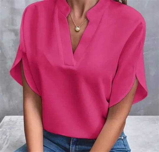 V-Neck Short-Sleeve Relaxed Blouse