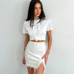 Embroidered Satin Split Mini Skirt