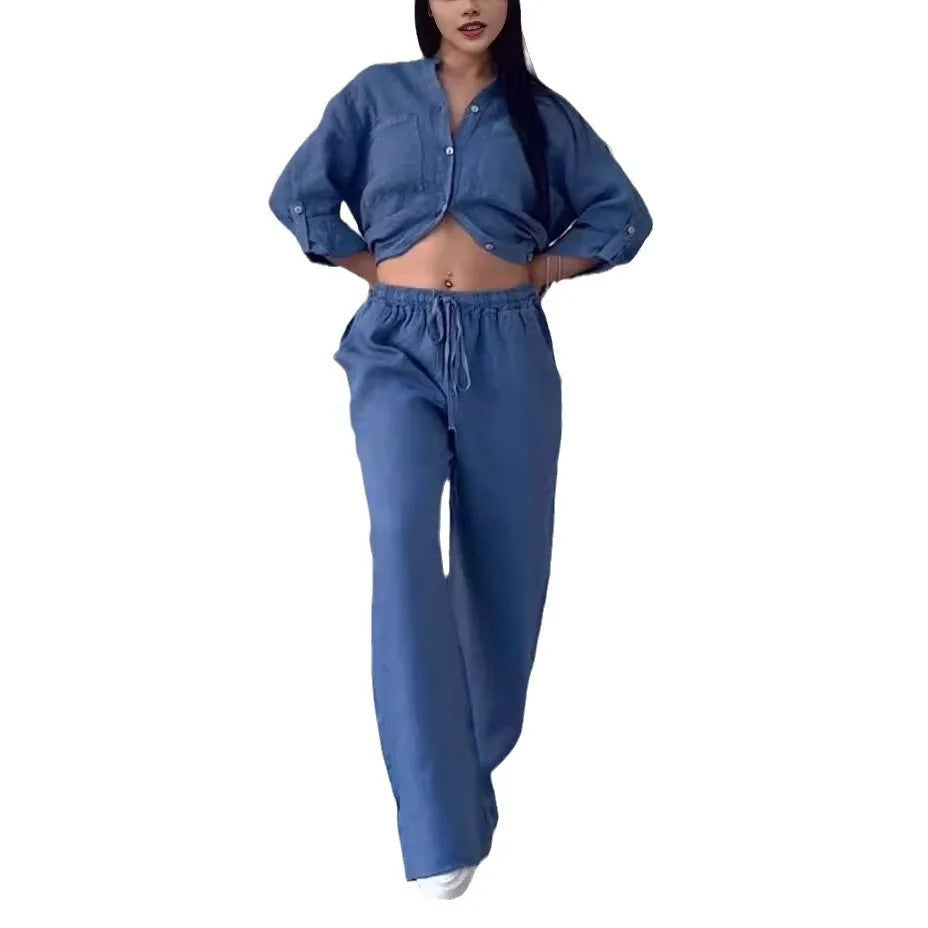 V-Neck Shirt & Drawstring Pants Set
