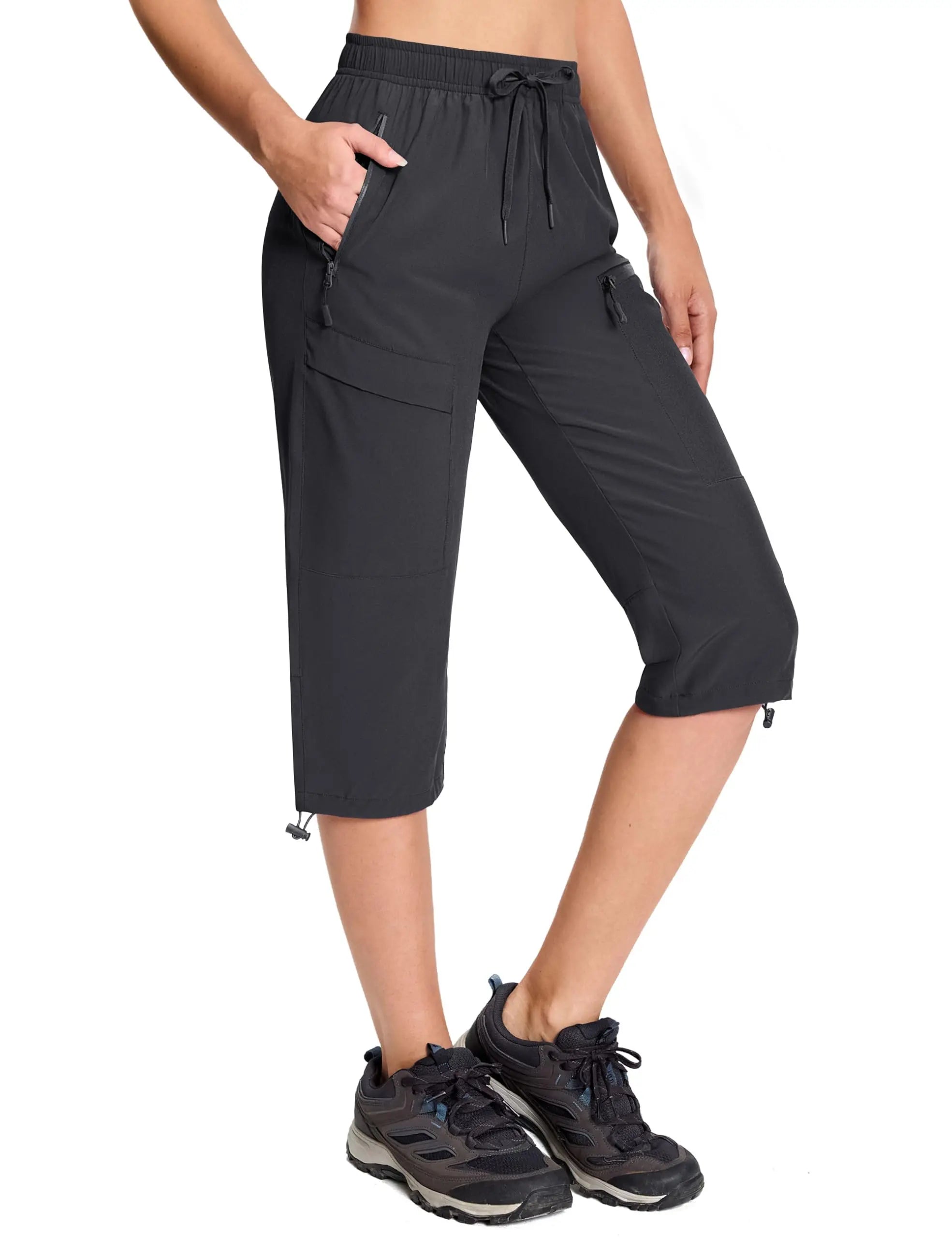 TACVASEN UPF50+ Quick Dry Capri Pants Womens Summer Hiking Cargo Pants 5 Pockets Waterproof Sun UV Protection Knee Length Shorts