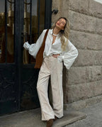 Cotton Button-Up Long-Sleeve Blouse