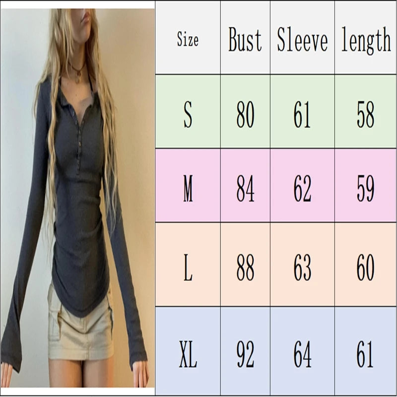 Button-Up Long-Sleeve Slim-Fit Crop T-Shirt