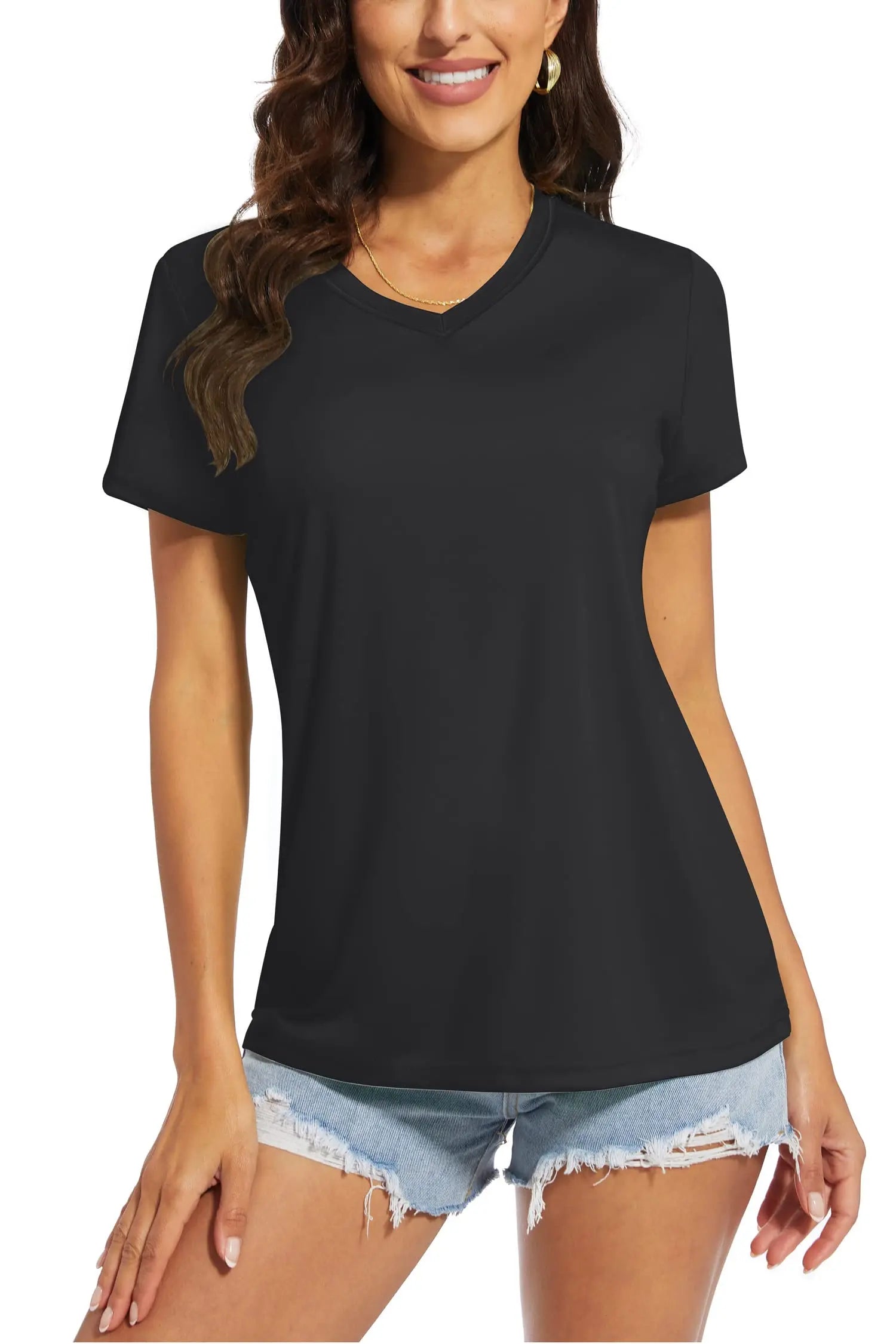 TACVASEN UPF 50+ Summer Short Sleeve V-Neck T-shirts Womens Sun Protection T-shirts Quick Dry Hiking Running Tee Shirts Tops
