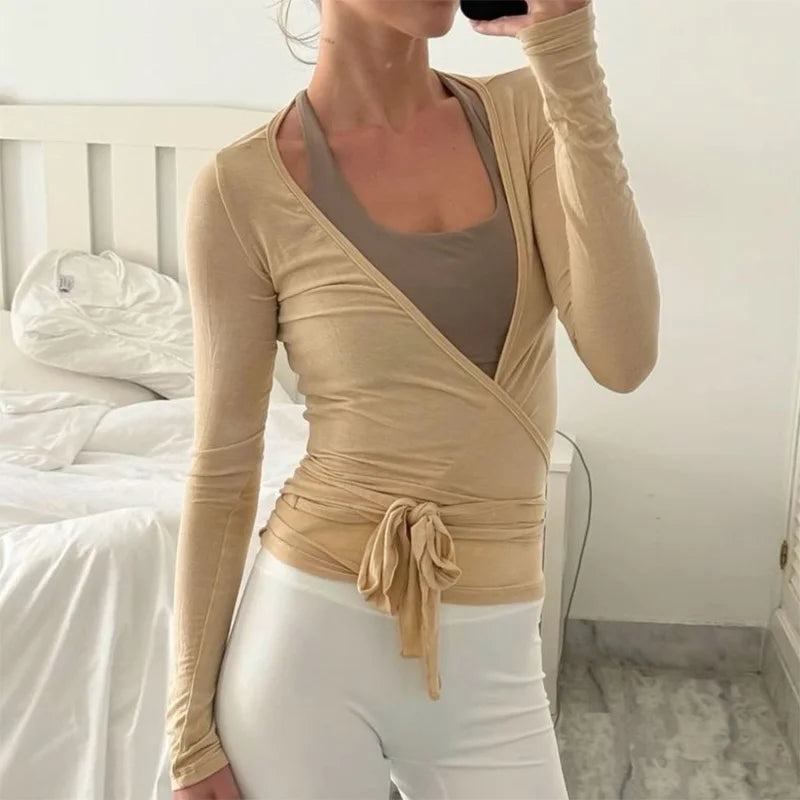 Wrap-Tie Long-Sleeve Crop Top