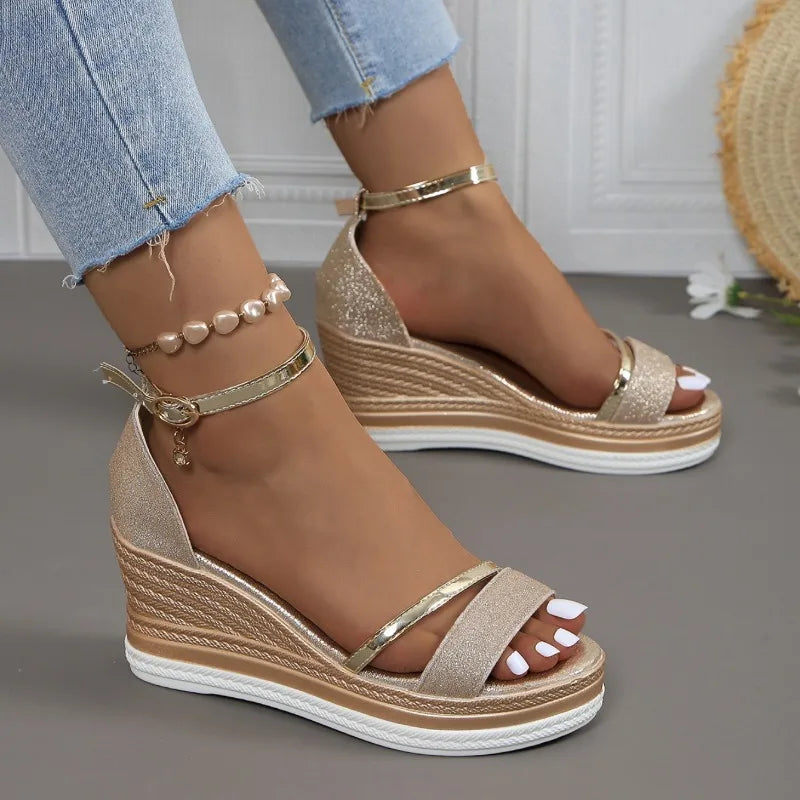 Metallic Platform Wedge Sandals