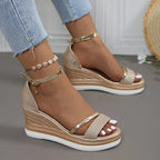 Metallic Platform Wedge Sandals