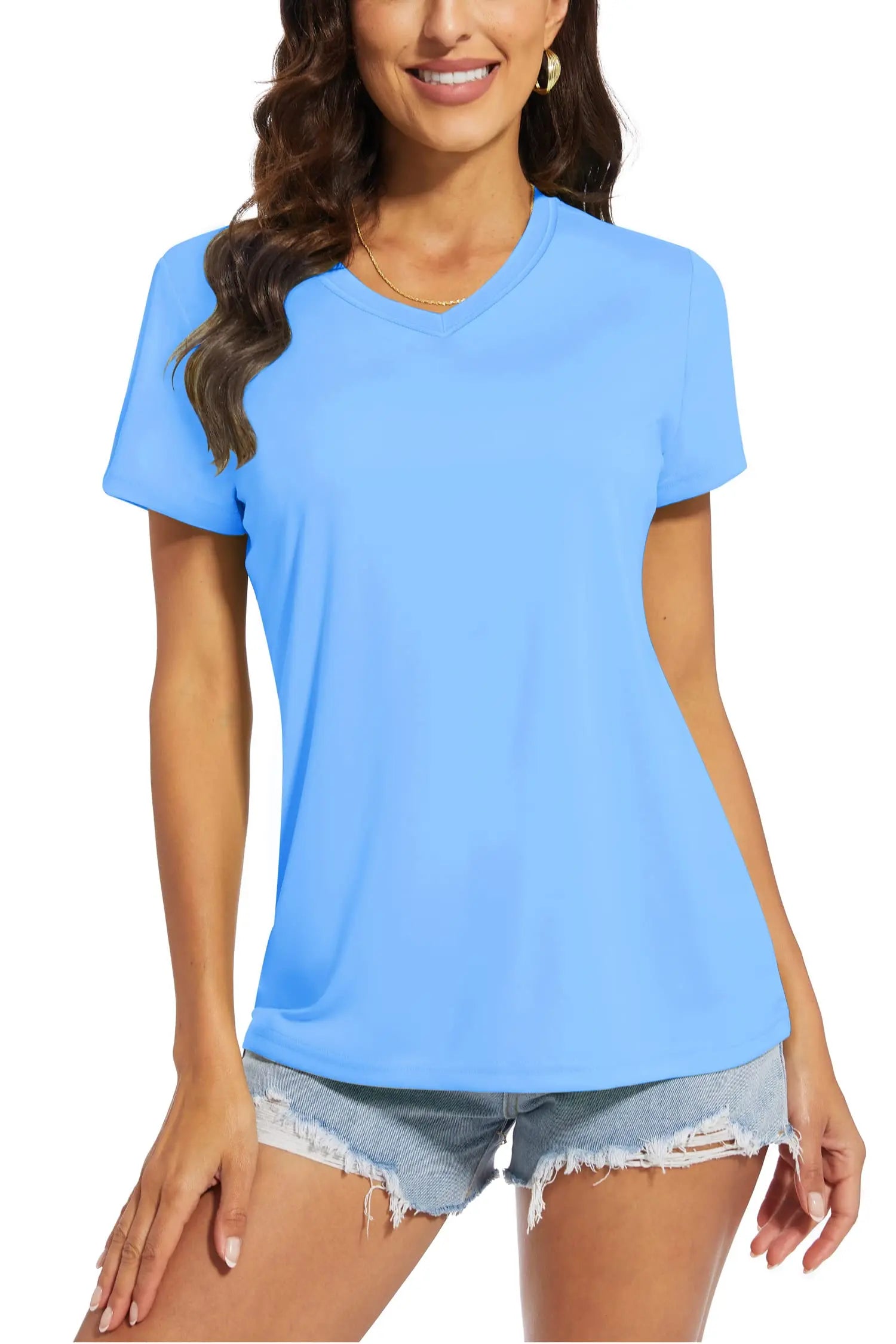 TACVASEN UPF 50+ Summer Short Sleeve V-Neck T-shirts Womens Sun Protection T-shirts Quick Dry Hiking Running Tee Shirts Tops