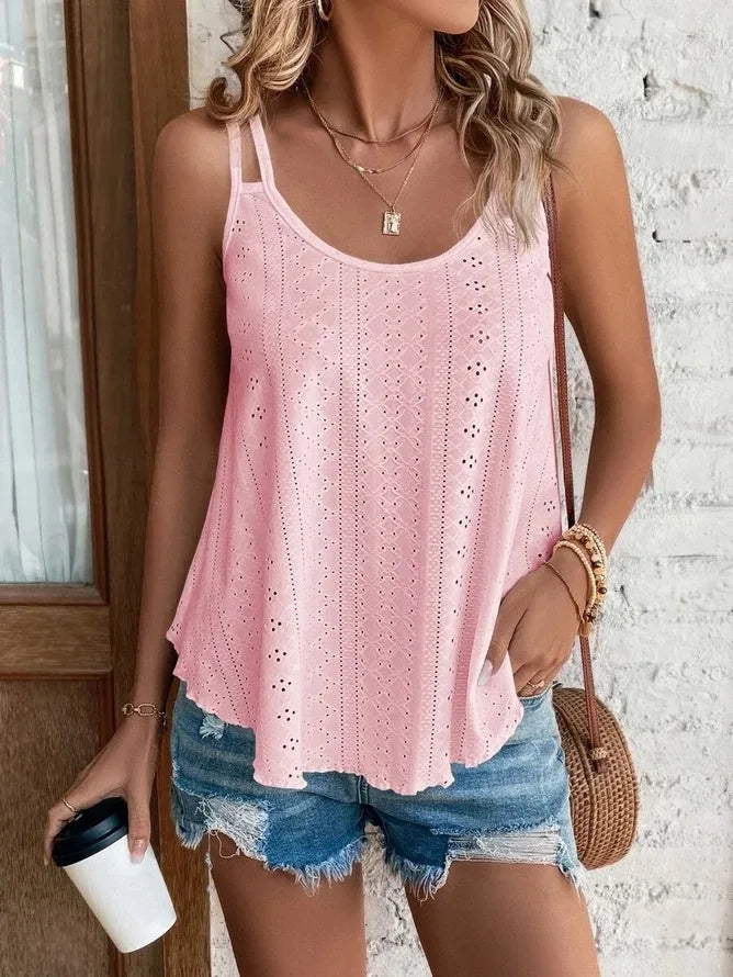 Aurelia Sun Boho Hollow-Out Camisole Top – Black