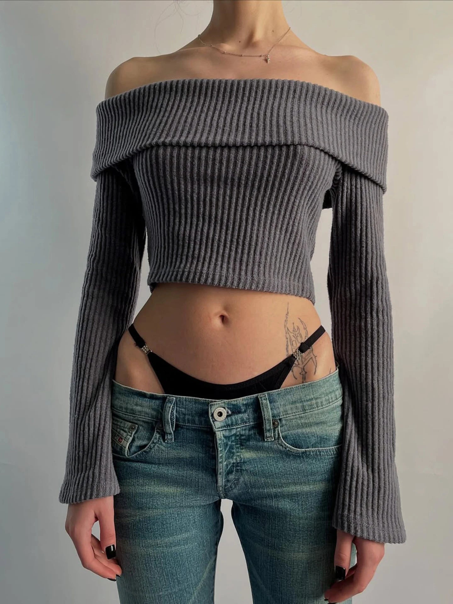 Off-Shoulder Flare-Sleeve Crop Top