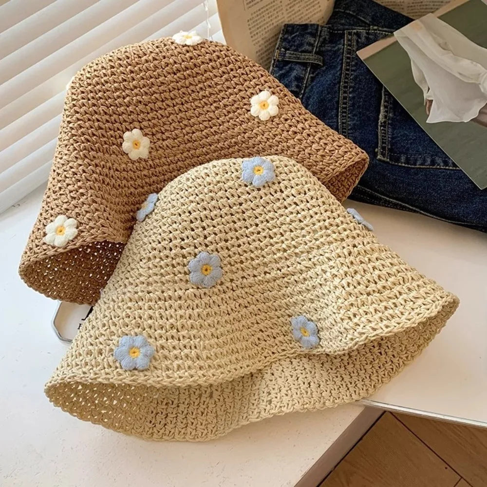 Floral Foldable Straw Bucket Hat