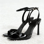 Patent-Look Ankle-Strap Heeled Sandals