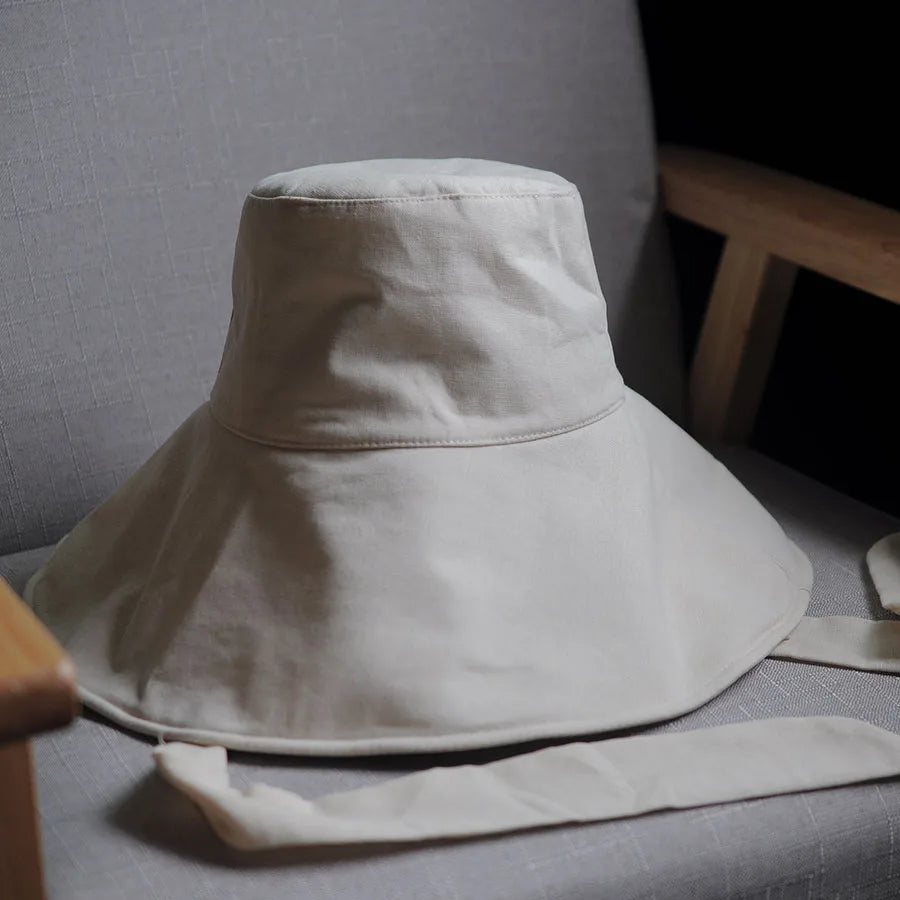 Tie-Strap Wide Brim Bucket Hat