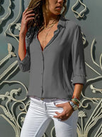 Chiffon V-Neck Long-Sleeve Blouse