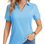 TACVASEN Women's 1-Button Golf Polo Shirts V Neck Short Sleeve Tennis Tops Moisture Wicking Quick Dry Athletic Collared Shirt