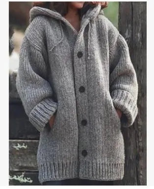 Cotton Knit Hooded Cardigan