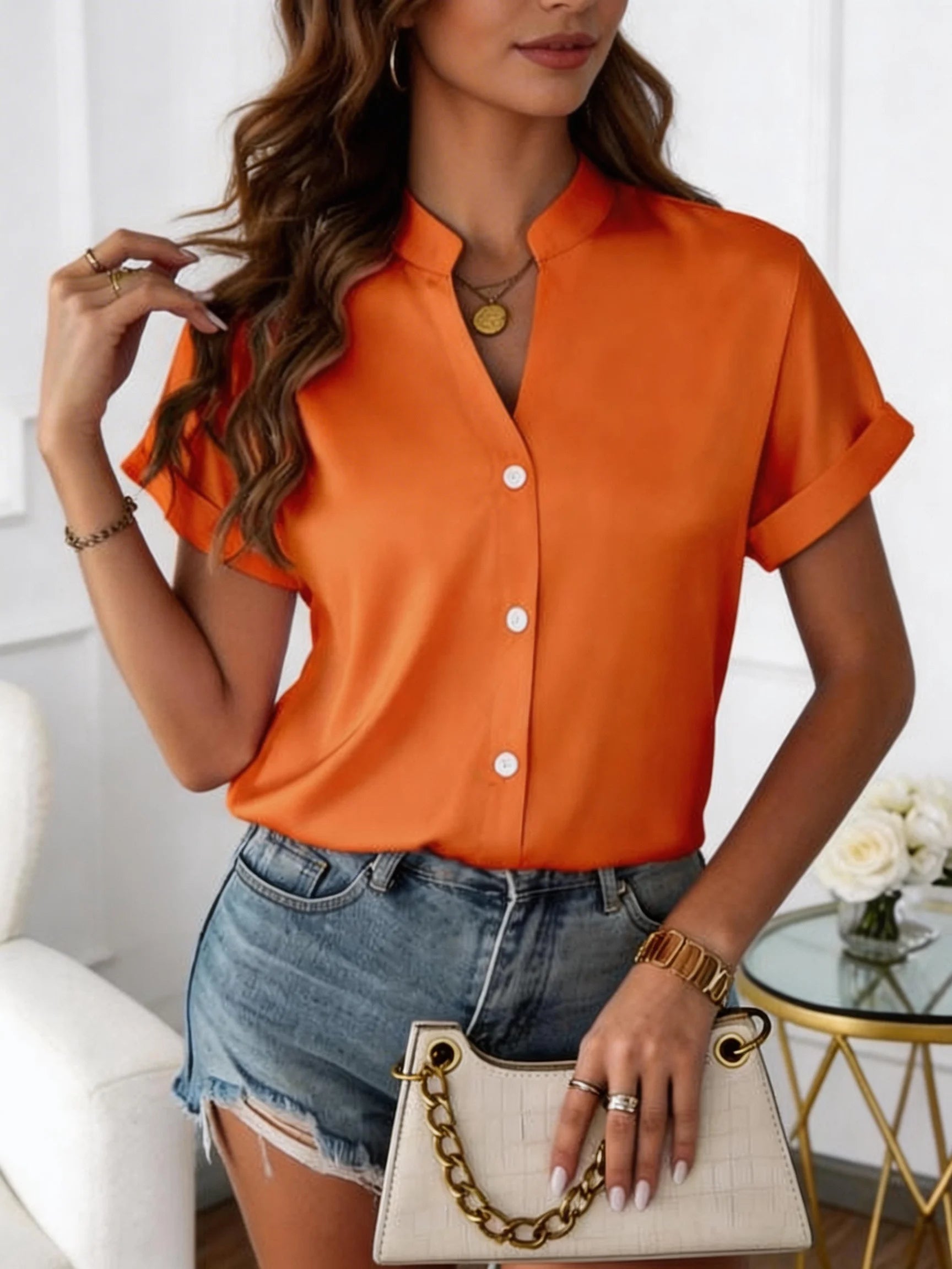 V-Neck Relaxed Slim-Fit Blouse