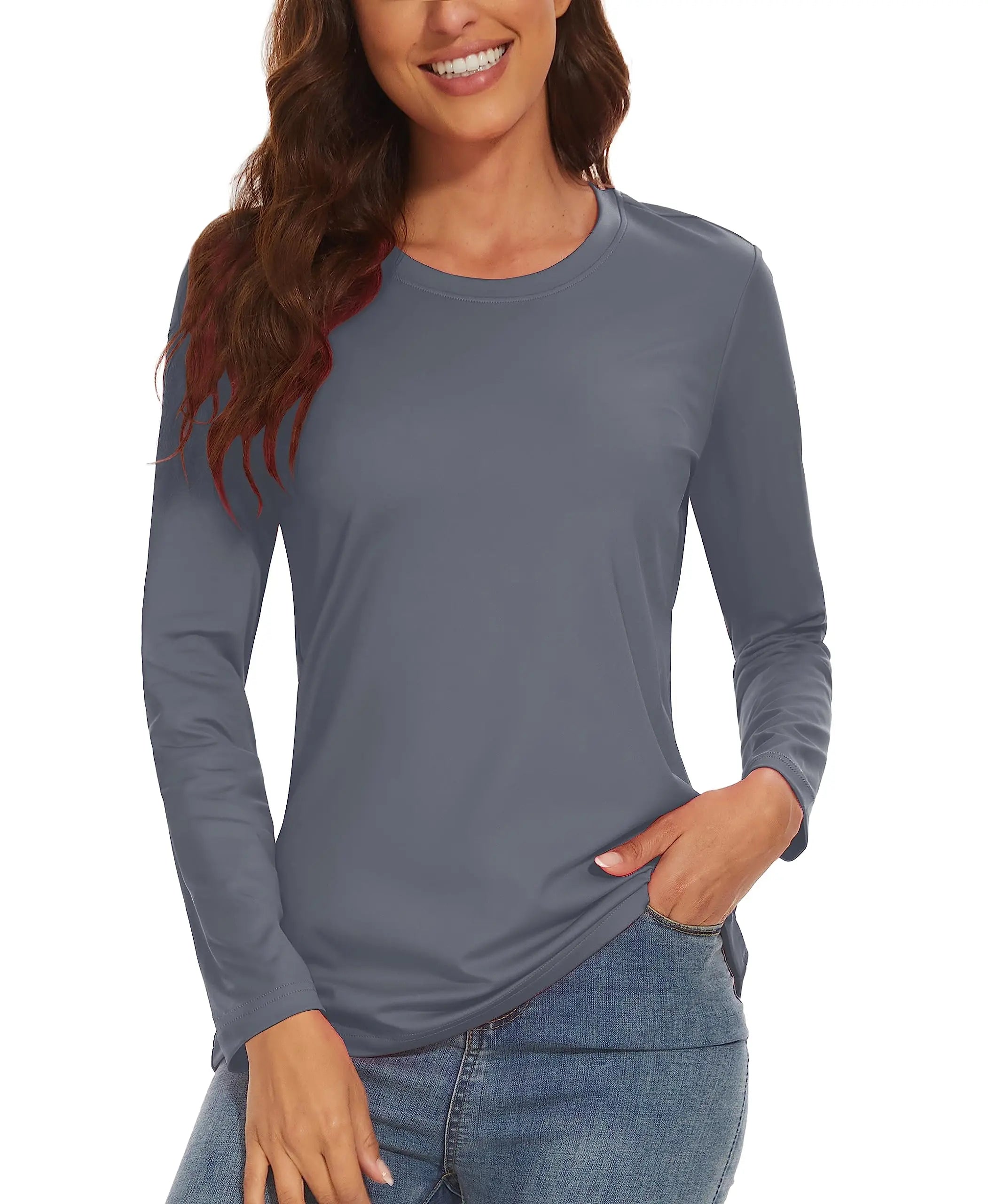 TACVASEN Summer UPF 50+ Long Sleeve Quick Dry High Elastic T-shirts Womens UV/Sun Protection Tee Shirts Hiking Swim Tops Outdoor
