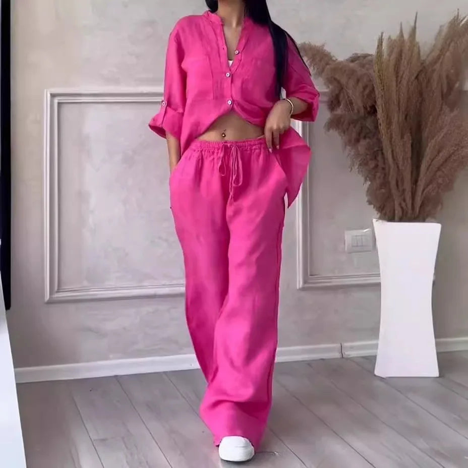 V-Neck Shirt & Drawstring Pants Set