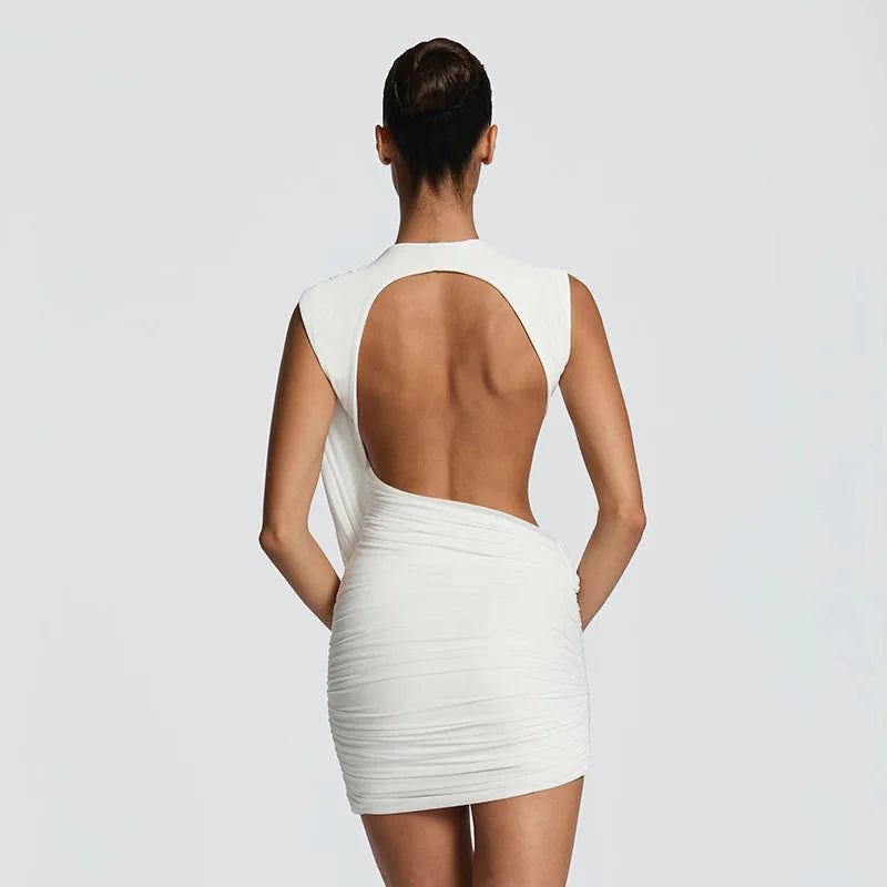 Asymmetric Bow Ruched Mini Dress