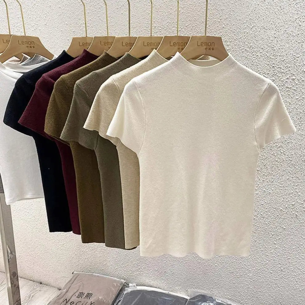 Fine-Knit Short-Sleeve Sweater