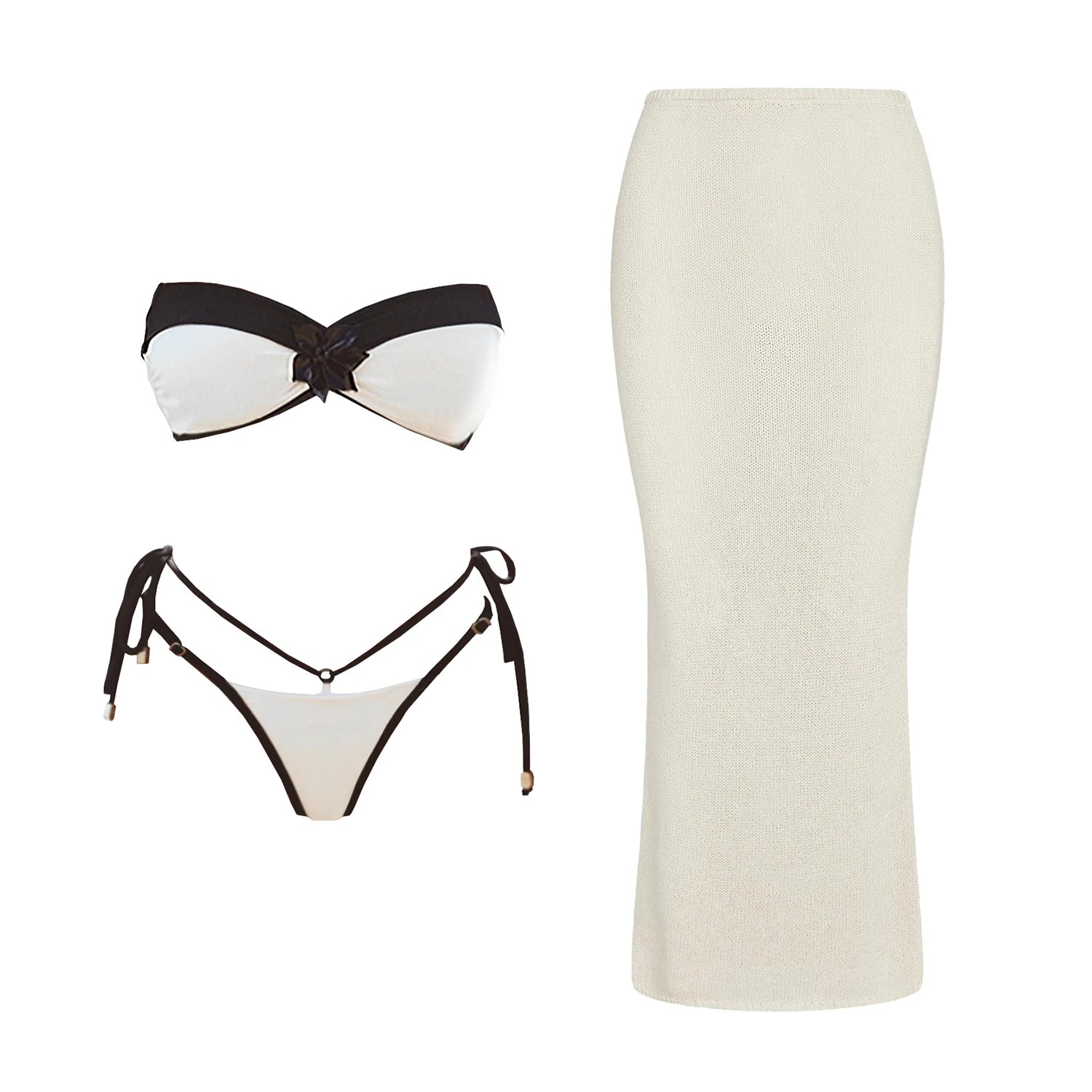 Floral Mesh-Skirt Bandeau Bikini Set