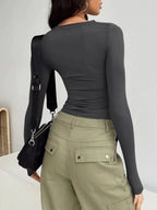 Long-Sleeve Bodycon Slim-Fit Crop T-Shirt