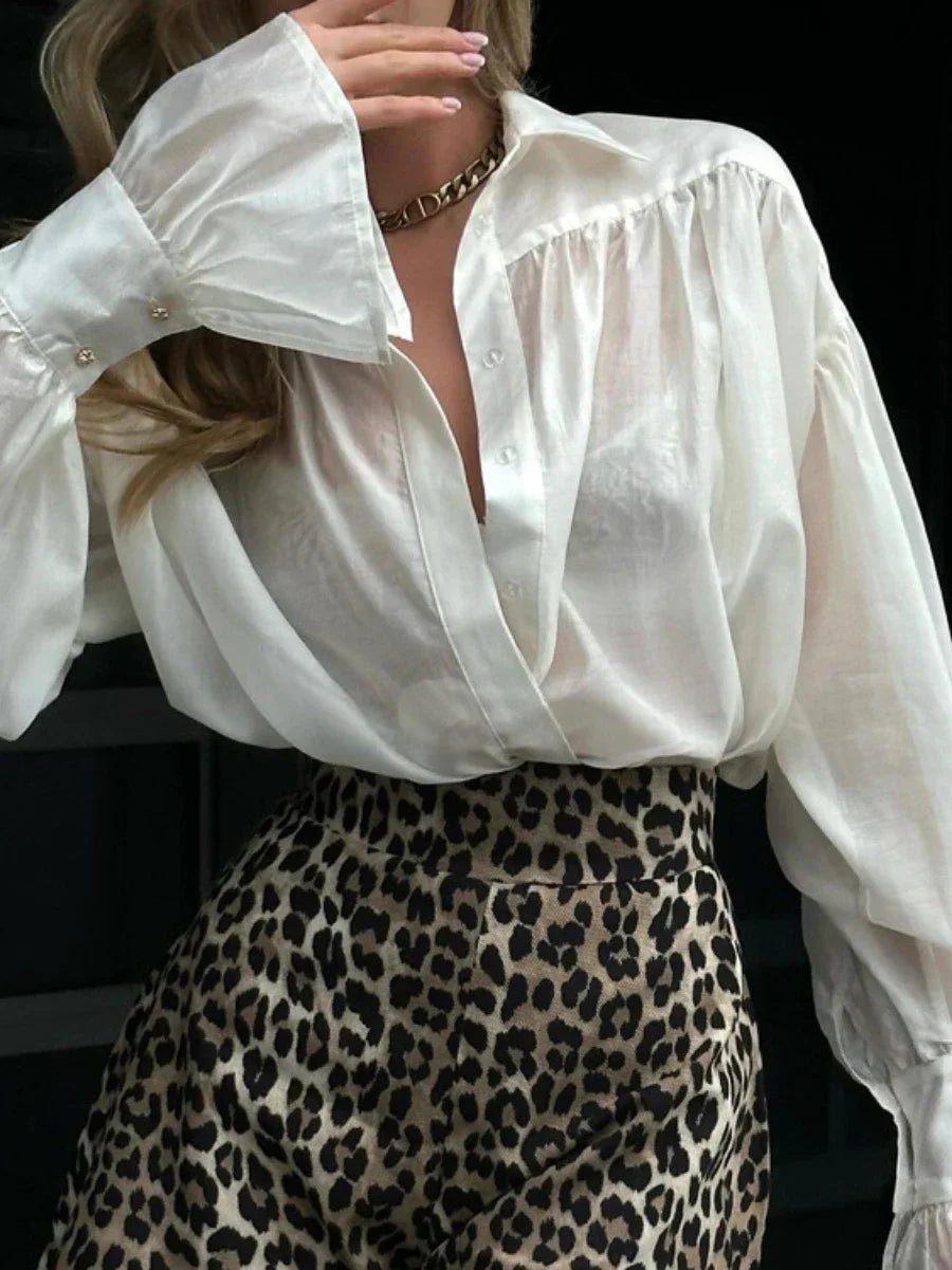 Flare-Sleeve Collared Blouse
