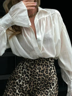 Flare-Sleeve Collared Blouse
