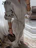 Lace-Up Linen Shirt & Pants Set