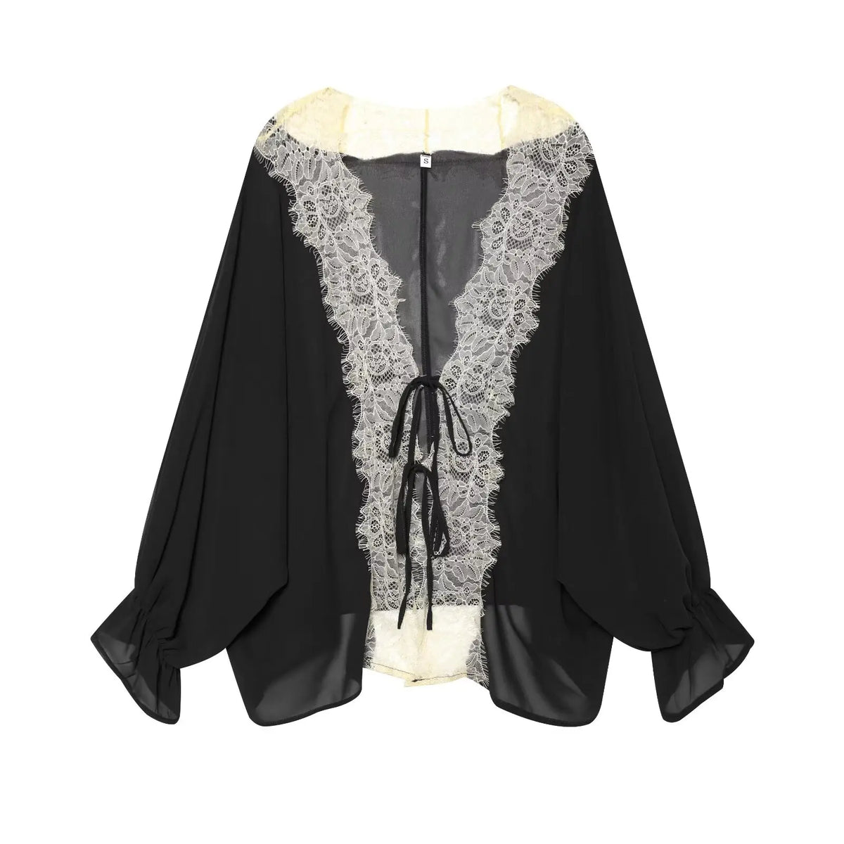 Sheer Lace Tie-Front Blouse
