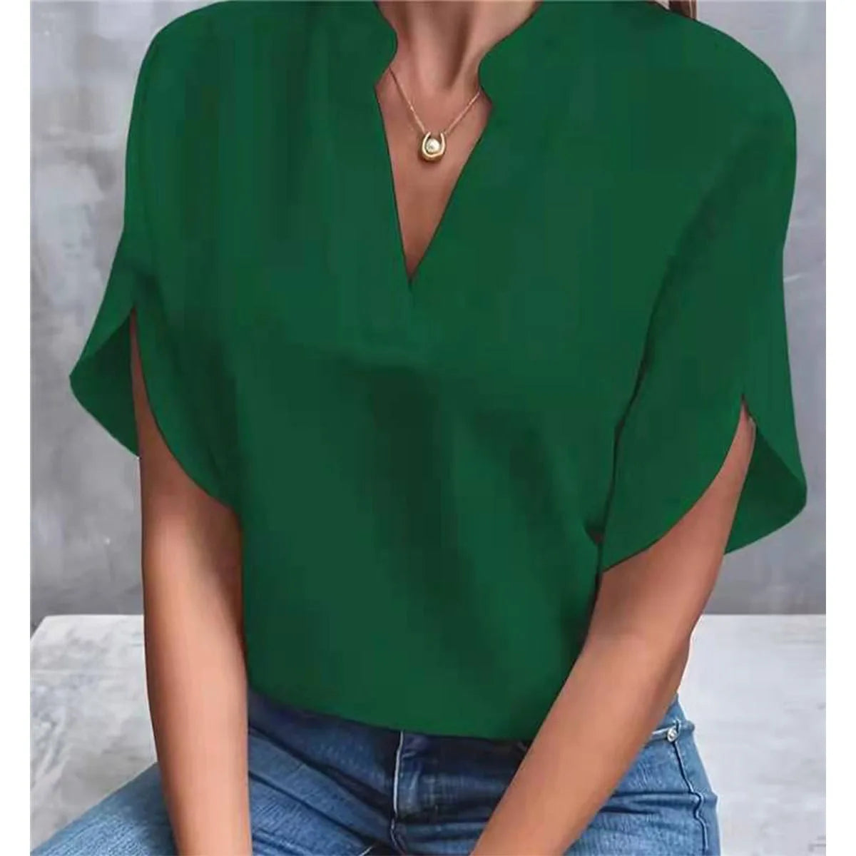 V-Neck Short-Sleeve Relaxed Blouse