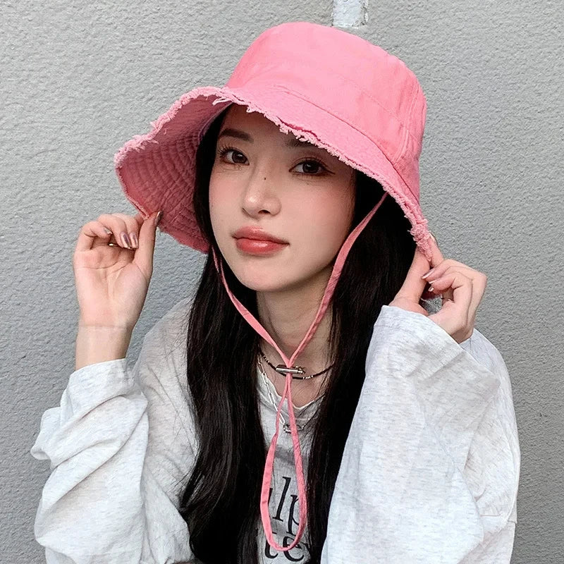 Tassel-Brim Cotton Bucket Hat