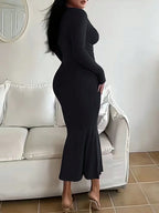 Scoop-Neck Long-Sleeve Maxi Dress