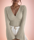 Striped V-Neck Knit Top