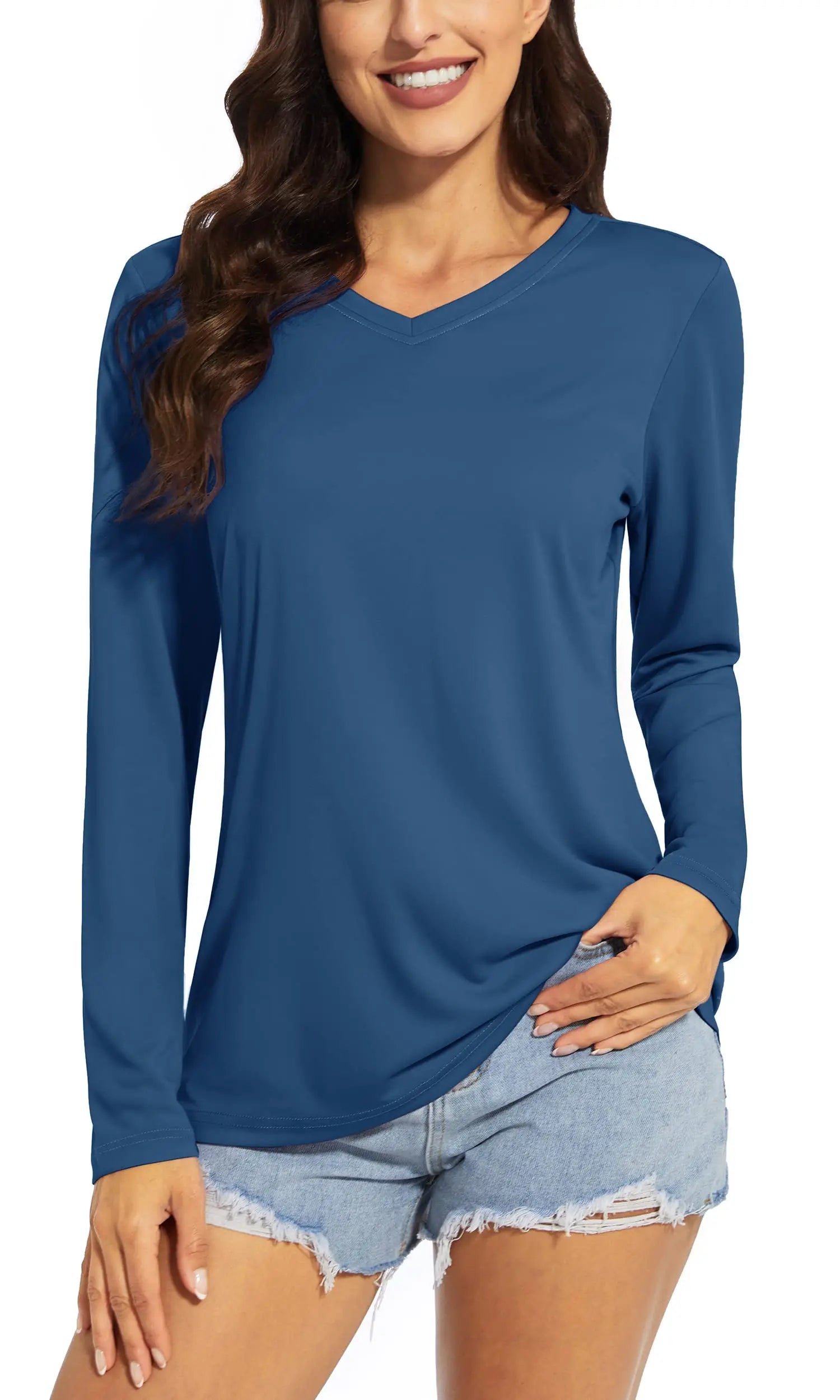 TACVASEN Summer UPF 50+ Long Sleeve T-Shirts Womens Sun Protection V Neck Fashion Tee Shirts Quick Dry Outdoor Hiking Pullover