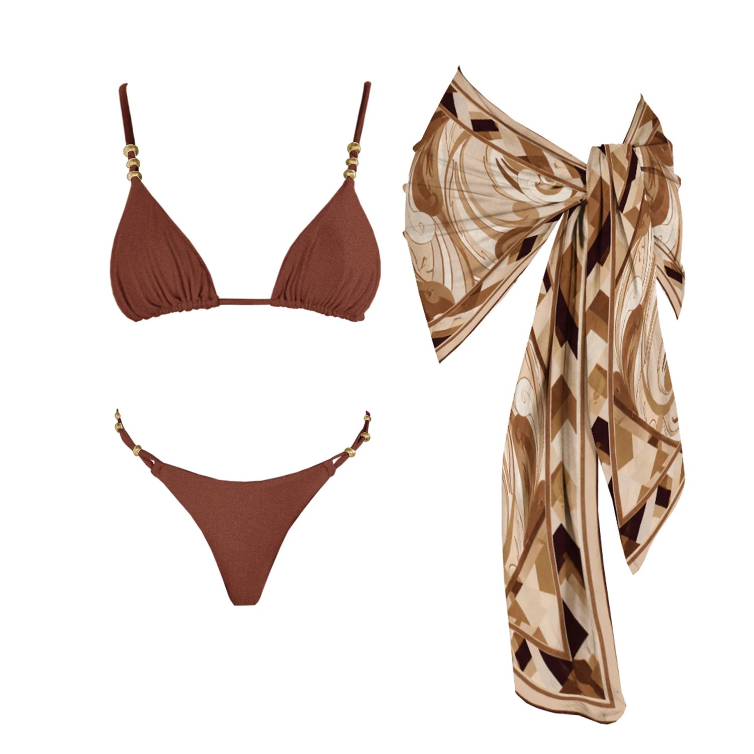 Strappy Three-Piece Bandeau Bikini Set