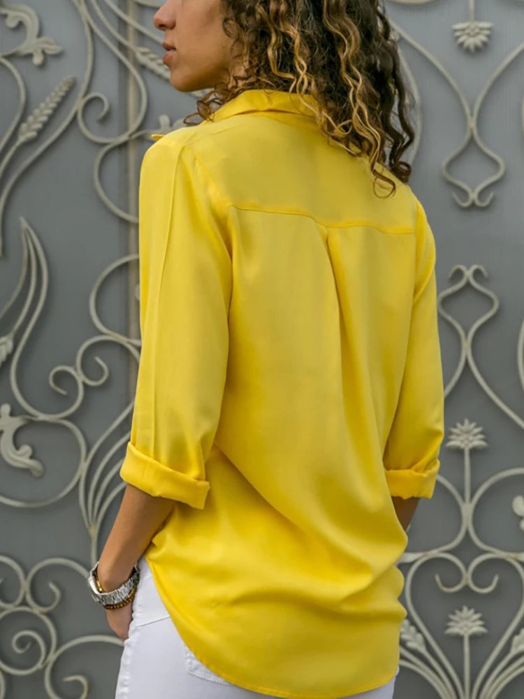 Chiffon V-Neck Long-Sleeve Blouse
