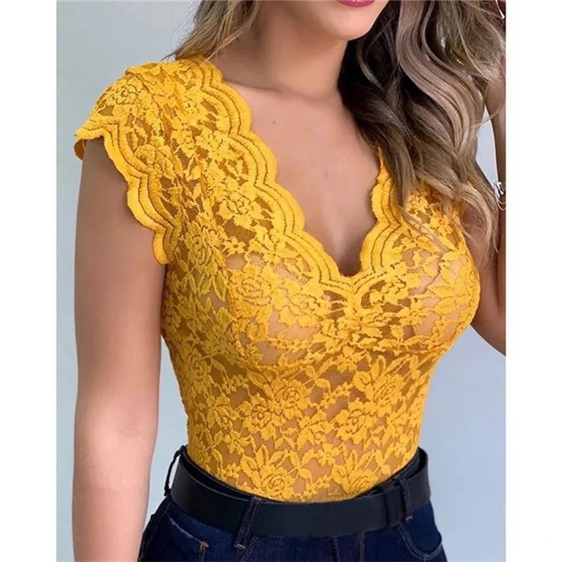 Lace V-Neck Sleeveless Blouse