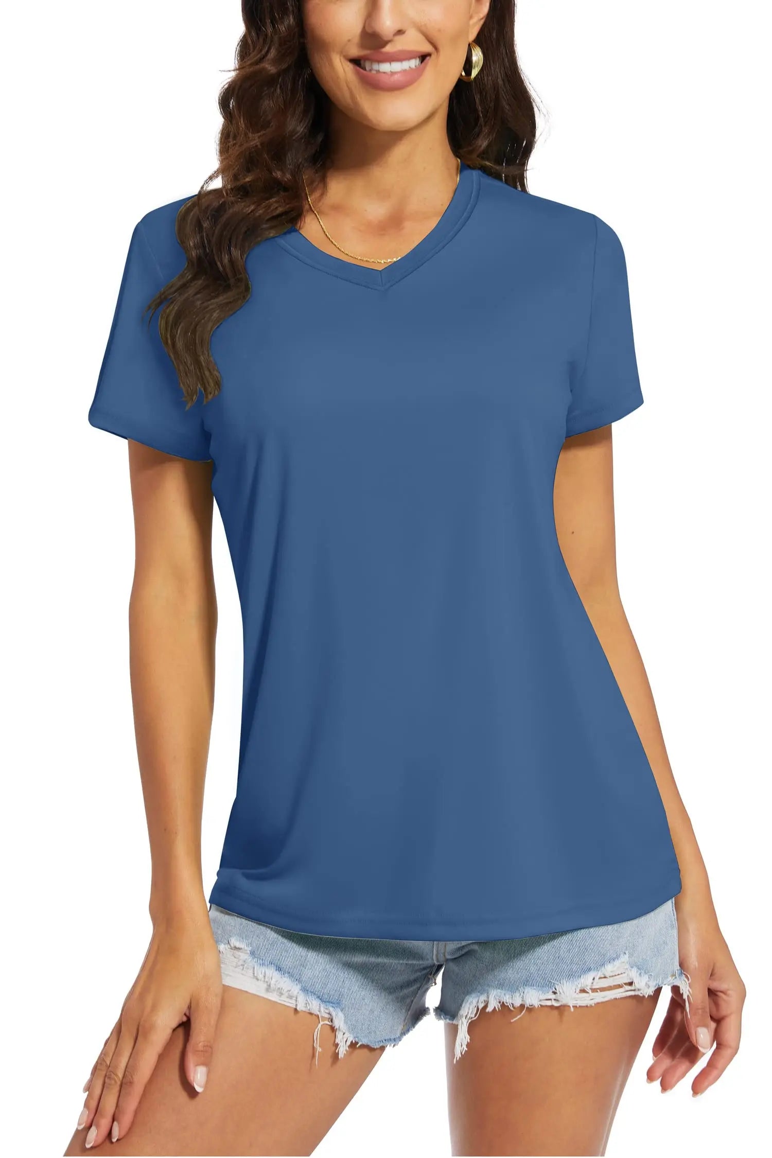 TACVASEN UPF 50+ Summer Short Sleeve V-Neck T-shirts Womens Sun Protection T-shirts Quick Dry Hiking Running Tee Shirts Tops