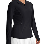 TACVASEN Women's UPF 50+ Long Sleeve Sun Protection Polo Shirt 1/4 Zip Pullover Thumb Hole Sport Shirts with Side Zipper Pockets