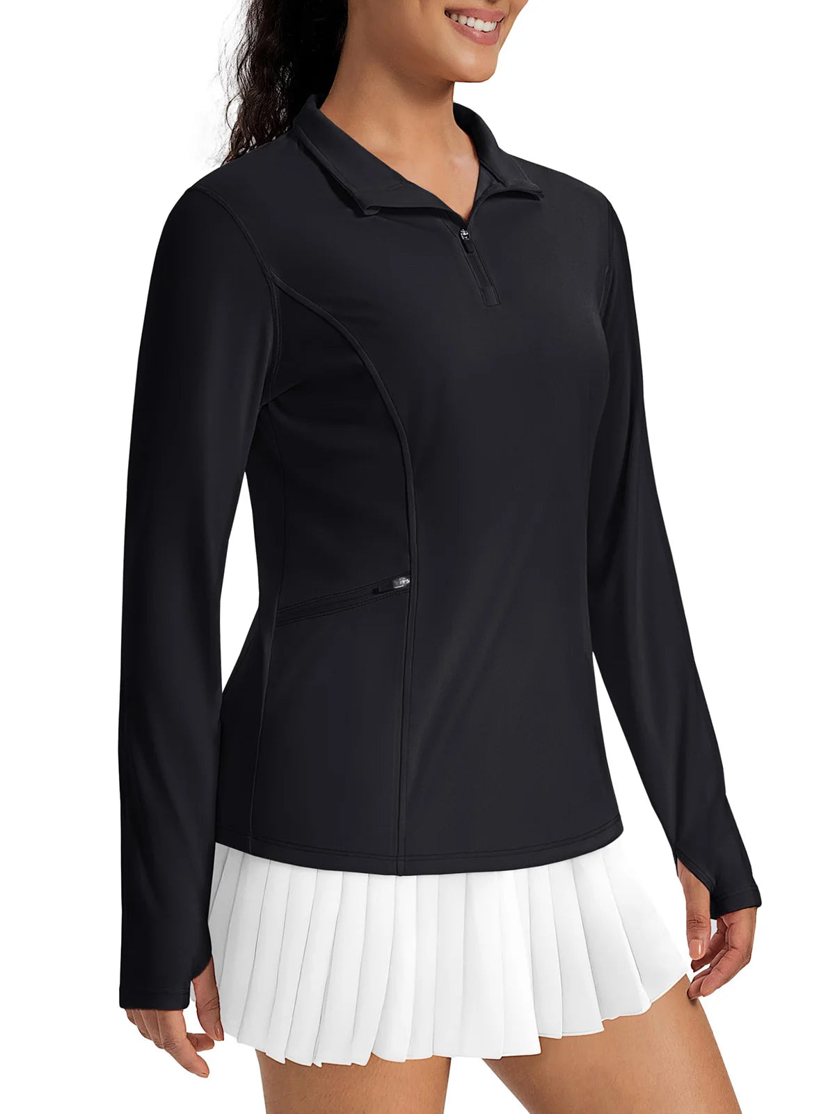 TACVASEN Women's UPF 50+ Long Sleeve Sun Protection Polo Shirt 1/4 Zip Pullover Thumb Hole Sport Shirts with Side Zipper Pockets
