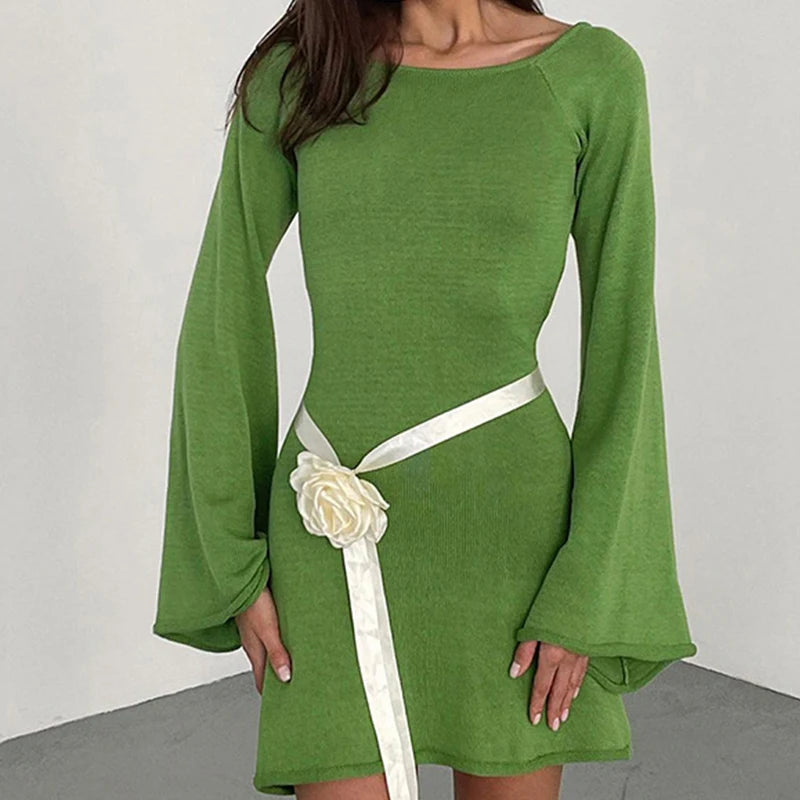 Bell-Sleeve Backless Knit Cover-Up