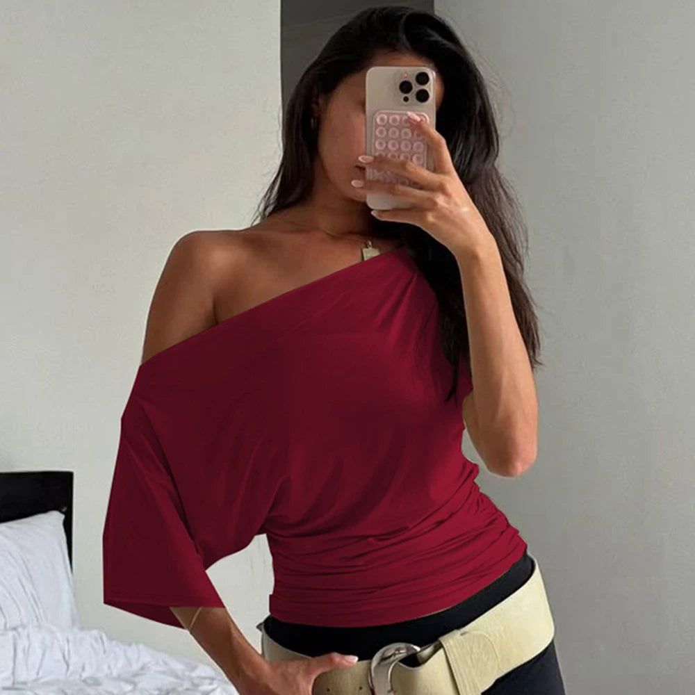 One-Shoulder Ruched Crop Top