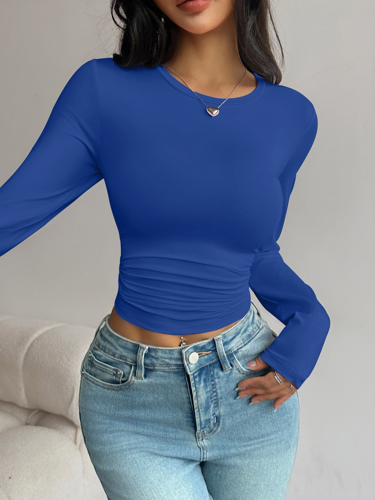 Long-Sleeve Slim-Fit Crop T-Shirt
