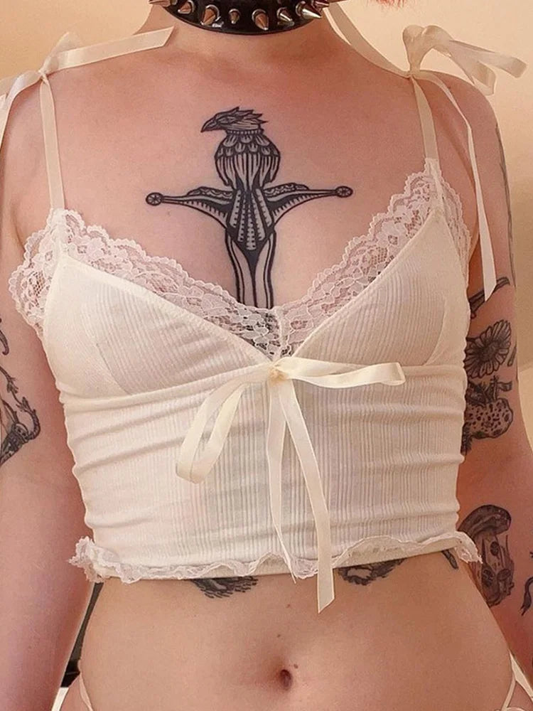 Lace Bow Knit Crop Camisole
