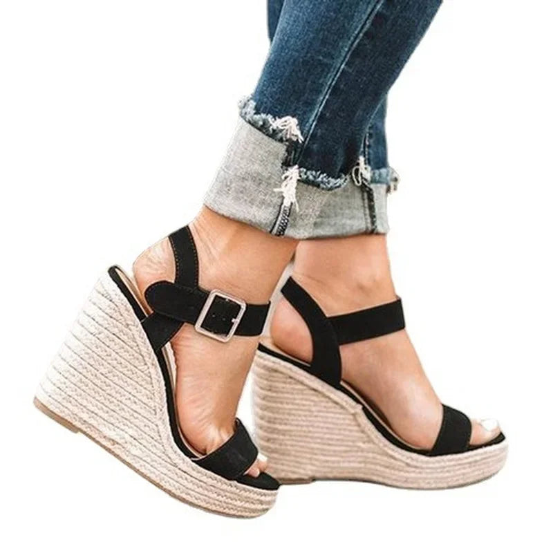 Cross-Strap Espadrille Wedge Sandals